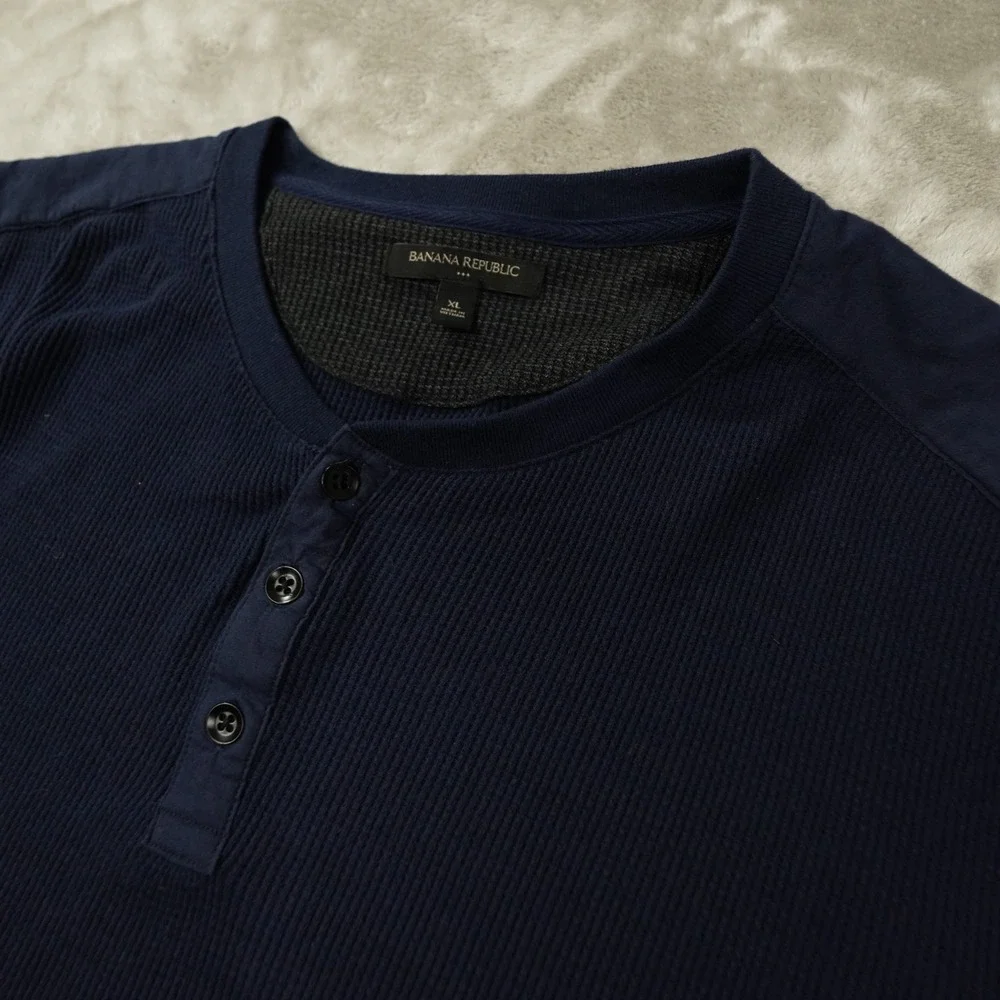 Banana Republic Thermal Henley Shirt Men's XL Navy Blue Long Sleeve Outdoor